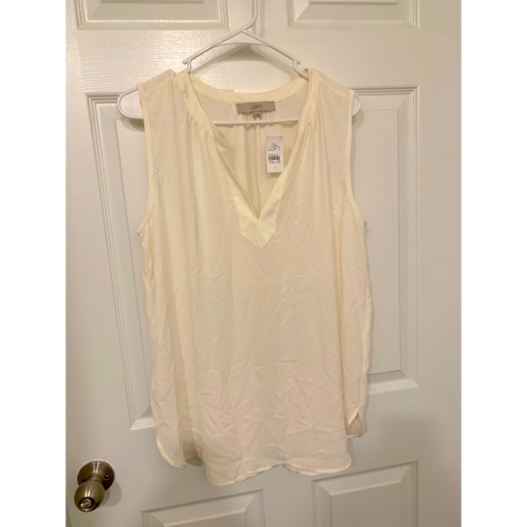 LOFT Tops - Loft Ann Taylor cream blouse style tank. Sheer, NWT, size L.